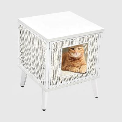 China Kitten Cat House Tree Condo Cat Furniture Durable White Artificial Rattan Woven Modern Home Style Stable for sale