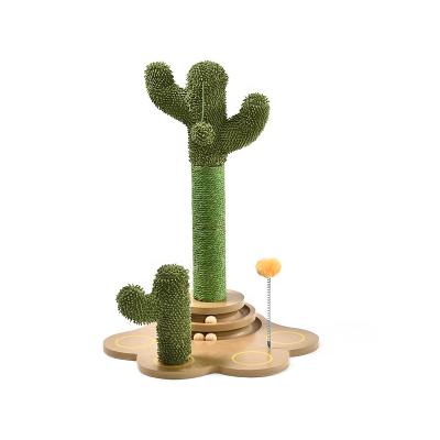 China New Sustainable Pet Cat Products Fun Ball IQ Plate Toy Green Sisal Cactus Cat Scratch Tree Post for sale