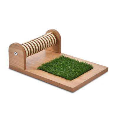 China Wooden Funny Viable Cat Scratch Board Sisal Post Cat Play Toy Artificial Grass for sale