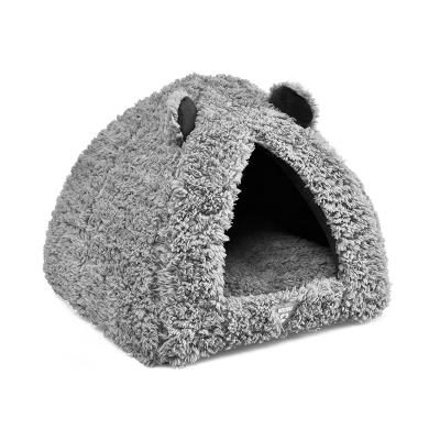 China Sustainable 100% Recyclable Eco-Friendly Recycle PET Furry Material Plush Pet House Cat Cave Bed for sale