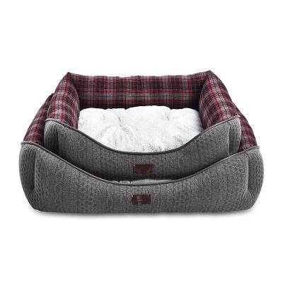 China Sustainable Petstar Customized Classic Plaid Warm Soft Yarn-Dyed Knit Fabric Dog Cat Pet Bed for sale