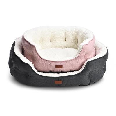 China New Design Sustainable Pet Products Comfortable Warm Ultrasonic Embossing Textured Fabric Cat Dog Pet Bed for sale