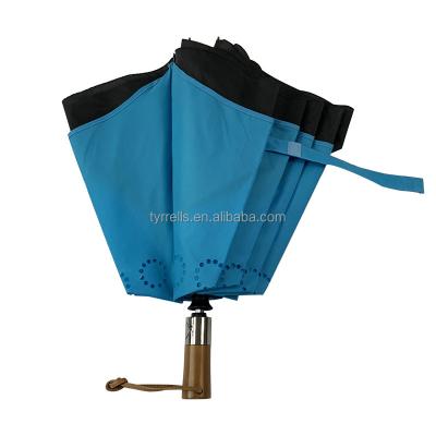 China 2 fold traditional car reverse automatic car umbrella 2 folding car wooden reverse automatic paraguas invented windproof umbrella for sale