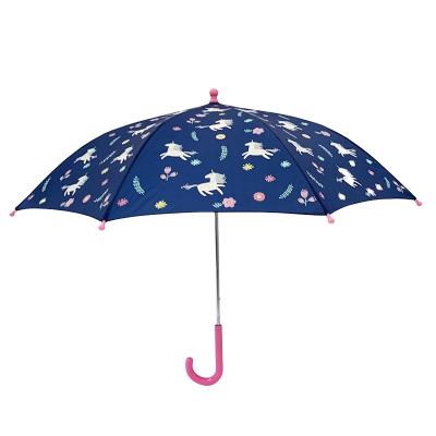 China Traditional Pongee Cloth Color Changing When Wet 19 Inch Child Kids Umbrella With Open Unicorn Cartoon Printing Customer Design Safety for sale