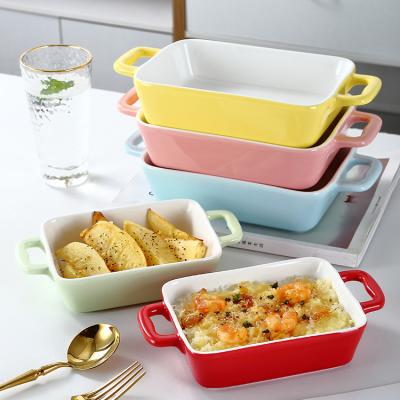 China Viable Multifunctional Porcelain Binaural Rectangular Casserole Dish Sets Bakeware Bread Bakeware Dish Ceramic Baking Dishes for sale