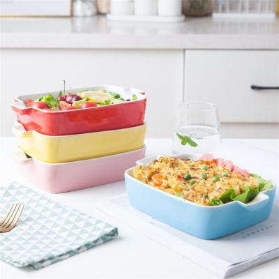 China Sustainable Hot Sale Kitchen Porcelain Rectangle Bakeware Nordic Colorful Bake Ware Potato Pans Tray Ceramic Baking Dishes for sale