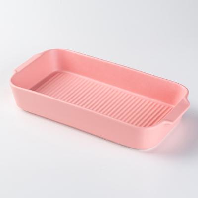 China Viable Large Rectangular Nordic Household Goods Porcelain Pink Bake Dishes Ceramic Mold Bakeware for sale