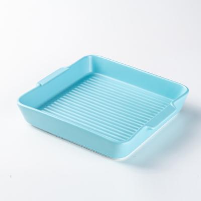 China Viable Custom Creative Ceramic Matte Square Food Dish Restaurant Tableware Tray Microwave Baking Ceramic Dishes for sale