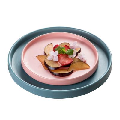 China Sustainable Customized Modern Colorful Glaze Tray Porcelain Round Dish Set Ceramic Dinnerware Dinner Dishes For Restaurant for sale