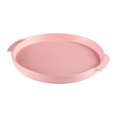 China Sustainable Microwave Use Porcelain Round Pink Bake Dishes Wedding Hotel Kitchen Serving Restaurant Dishes Dish Dinner Plate for sale