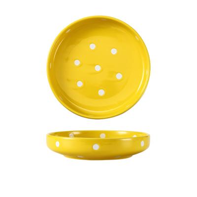 China Viable Nordic Style Yellow Wedding Restaurant Plate Dinner Plates 8 Inch Porcelain Ceramic Round Tableware Round Dishes for sale