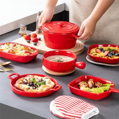 China Sustainable China Factory Customize Glazed Soup Pot Salad Bowl Baking Dishes Set Luxury Ceramic Dishes Dinner Set Dinnerware Sets for sale