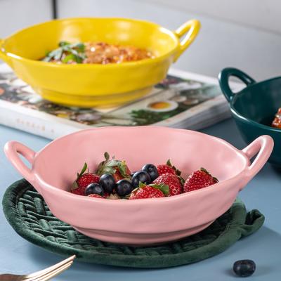 China Modern colorful binaural fruit quality fine china sustainable kitchen tableware decorative cooking serving salad bowl ceramic bowls for sale