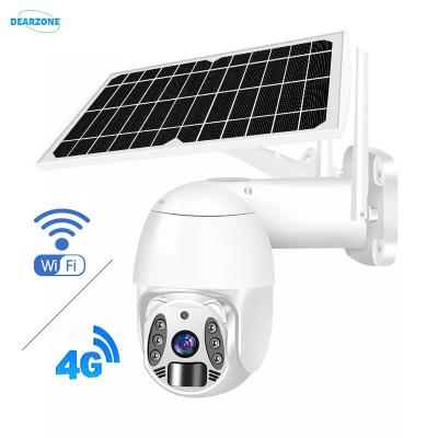 China 2022 Dearzone WIFI PTZ Outdoor IP CCTV Two Way Audio Wireless Solar Battery Powered Camera With 64 Gb SD Memories for sale