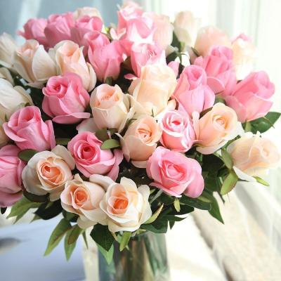 China High Simulation Real Touch Natural Silk Single Stem Long Grain Touch Rose Flower Artificial Wedding Decoration for sale