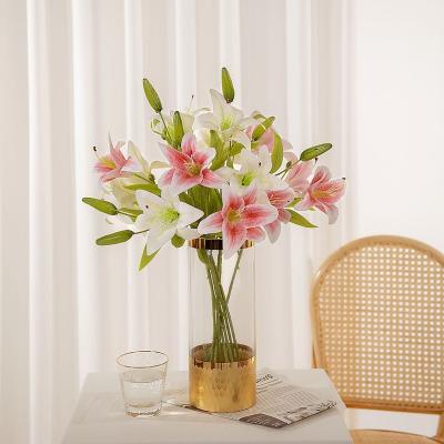 China Natural High Touch 3D Easter Lily Flower Artificial Rose Flower Indoor Outdoor Decoration Grain For Wedding Home Decoration Qingdao for sale