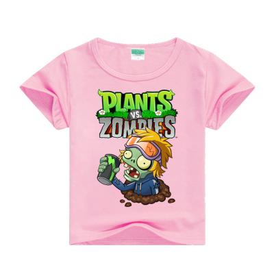 China Anti Shrink Plants Against Zombies Animation Design T-shirt Summer Cotton Printed Short Sleeve Kids Casual Wear for sale