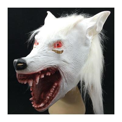 China Halloween Party Cosplay Creepy Props Wolf Ghost Headgear Festival Evil Performance Eco-friendly White Wolf Head Mask Red Eye Open Mouth Large for sale