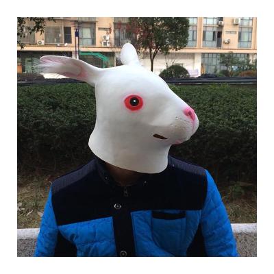 China Halloween Novelty Bunny Releastic White Rabbit Headgear Animal Head Mask Party Eco-Friendly Creepy Latex Mask Costume for sale