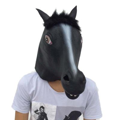 China Black Latex Horse Mask Creepy Horse Head Masks Men Disguise Halloween Party Mask Cosplay Latex Animal Head Gift for sale