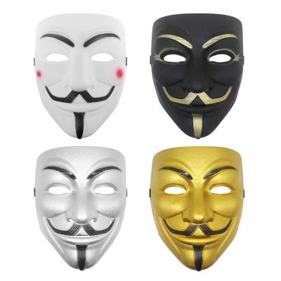 China Adults Black Guy Fawkes Hacker Gold Plastic V For Vendetta Mask PVC Halloween Costume Party Man Fancy Mask for sale