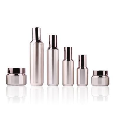 China Fast Shipping Acrylic Material Cosmetic Packaging Bottle Set With Aluminum Lid for sale