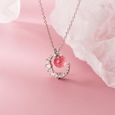 China Fashion Romantic Silver Chain Adjustable Necklace Charm Moon Quartz Strawberry Jewelry Luxury Necklace For Her for sale