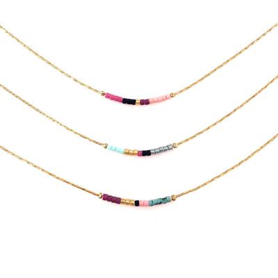 China Tasty BOHEMIA Beaded Necklace Delicate Boho Jewelry Minimalist Short Layering Colorful Morse Code Beaded Necklaces Custom Made for sale