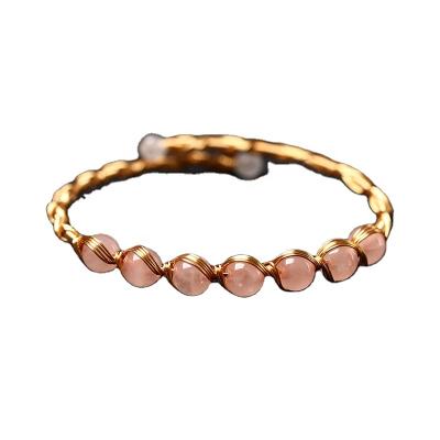 China Ladies Hand - Woven Natural Crystal Stone Rose Quartz Open Bangle Women Bracelets for sale