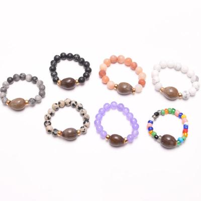 China CLASSIC Natural Stone Bodhi Beads Rings 4mm Elastic Stackable Bead Rings Boho Jewelry Rings Gift For Her for sale