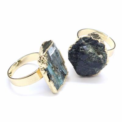 China Ring Statement Copper Electroformed Ring Rough Raw Black Birthstone Tourmaline Open Rings for sale