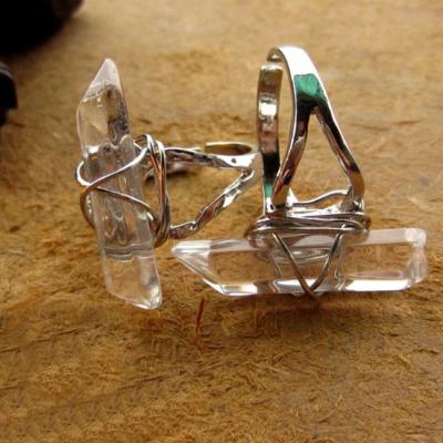 China CLASSIC Raw Clear Quartz Ring Wire Wrapped Copper Electroformed Ring Birthstone Crystal Open Ring for sale