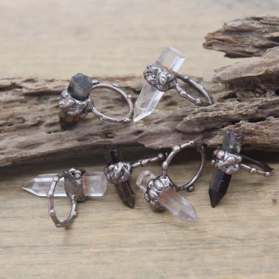 China CLASSIC Vintage Clear Quartz Ring Statement Crystal Copper Electroformed Ring Raw Gemstone Ring Jewelry gift for her for sale