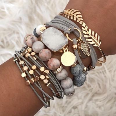 China Hot-selling Romantic Quartz Druzy Zebra Stone Bohemia Gemstone Natural Charm Classic Jewelry Bracelets Stacking Bangle for sale