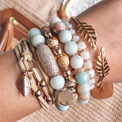 China Bohemia Bohemia Summer Design Jewelry Set Natural Healing Crystal Stacking Beaded Agate Druzy Bracelet Set For Women for sale