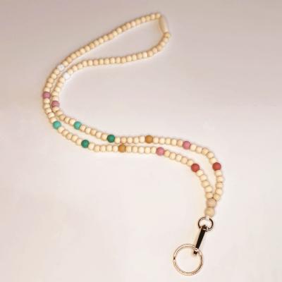 China Festivals Hot Selling Simple Style Open Key Chain For Gift Rainbow Silicone And Wooden Beads Rope Nylon Lanyard for sale