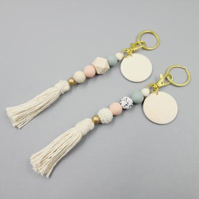 China Convenient Personalized Silicone Beads Locks Tassel Custom Handmade Monogram Holder Car Key Chain Key Chain for sale