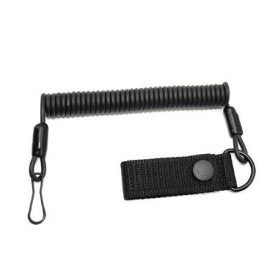 China Matt Black Coiled Pistol Lanyard 2M Expanding For Duty Belt Loop for sale