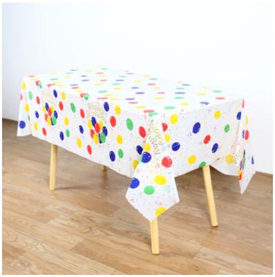 China Soft Balloon Disposable Table Cloth Birthday Ins Colorful Dots And Cute Party Layout 54X108 Inches for sale