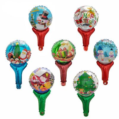 China 2022 Modern Santa Claus Hand Aluminum Balloons Merry Christmas Decorations Kids Toys Balloons Stick Hand Held Balloon globos for sale