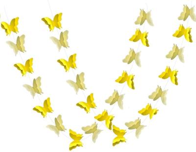 China Self-Sealing Butterfly Hanging Garland Party Decoration Yellow Paper Butterflies Banner for Wedding Baby Shower Birthday Home Decor for sale