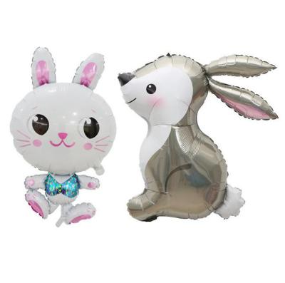 China 2pcs Cartoon Rabbit Balloons Self-Sealing Helium Foil White Gray Easter Bunny Globos Happy Kid Birthday Party Decorations Kid Boy Girl Baby Show for sale