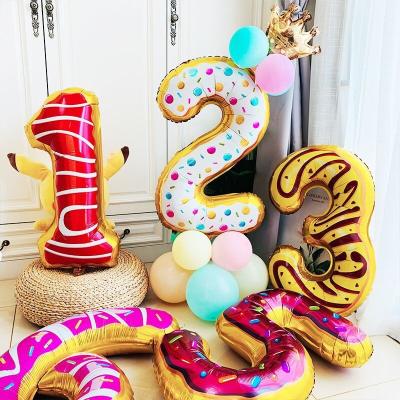 China Candy Color 30 Inch Donut Ice Cream Helium Balloon Self Shutter Number Foil Balloons For Birthday Party Decorations Globos for sale