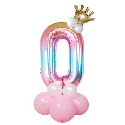 China New Design Number Self-Sealing Aluminum Balloons 30 Inch Crown Digital Column Balloons Toy Personal Wedding Birthday Party Decoration for sale