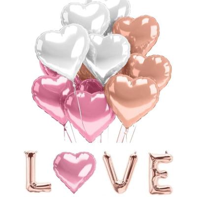 China LOVE Heart Rose Gold Valentines Day Self Seal Balloons Shaped Decorations Pink Mylar Foil Balloon Set for sale