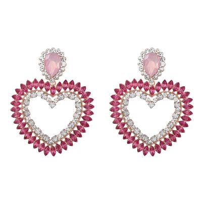 China New Color Diamond Openwork Heart-Shaped Alloy Diamond-Set Women's Party Earrings Fashionable Elegant Rhinestone Fancy Earrings for sale