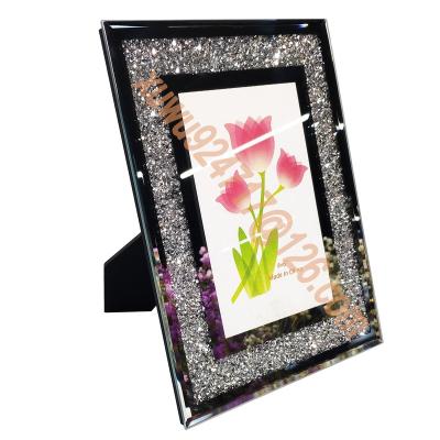 China Home Decoration Articles Luxury Mirrored Glass Picture Frame Sliver Crystals Diamond Picture Frame Europe Style 4*6