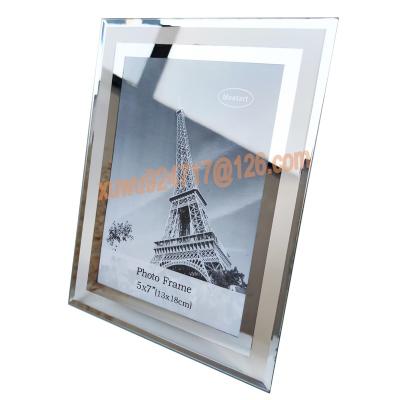 China Home Decor Items Lower Price Mirror Photo Frame Modern Glass Home Decor Silver Glass Picture Frame 5*7 for sale