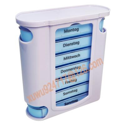 China Hot Selling PP Plastic Weekly Pill Organizer 7 Days Pill Box 28 Compartments 28 Cases for sale