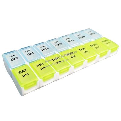 China Hot Selling Removable PP Plastic 14 Compartments Weekly Plastic Pill Organizer 7 Days Pill Box 14 Cases for sale